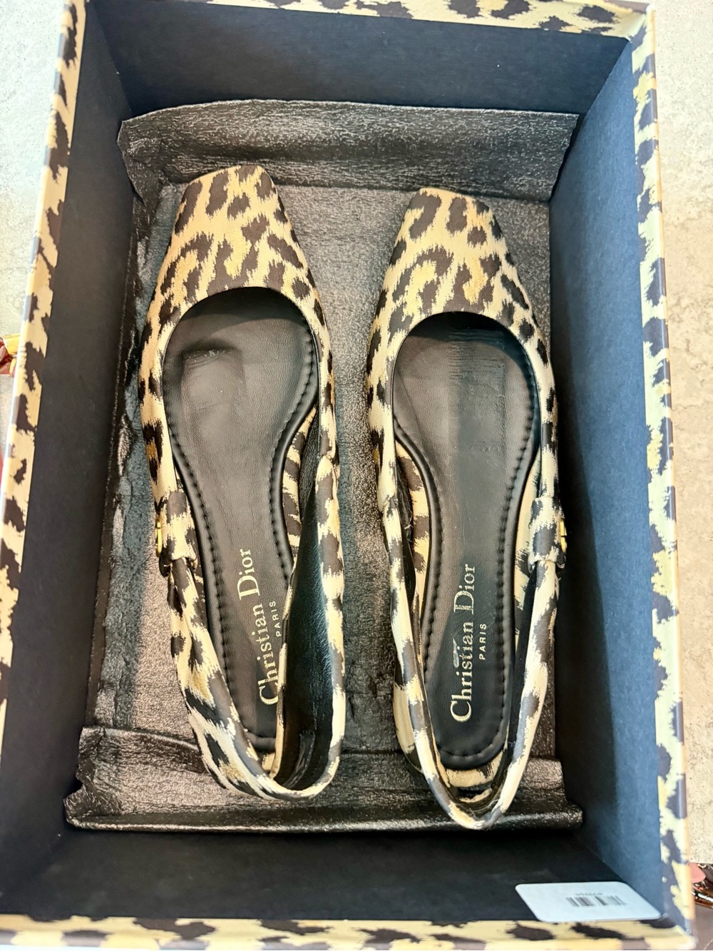 Dior Leopard-Print Ballet Flats in Black and Tan